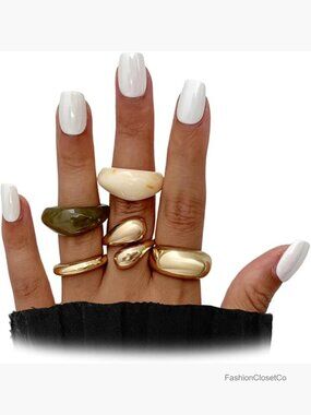 5Pcs Chunky Gold Knuckle Ring Set Vintage Geometric Dome Midi Rings Stackable